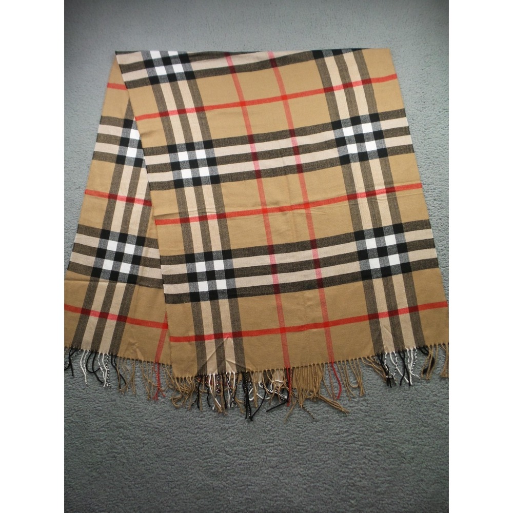 Royal Rossi Scarf Mens Womens Tan Plaid Cashmere Soft Fringed Wrap Classic - Picture 5 of 7